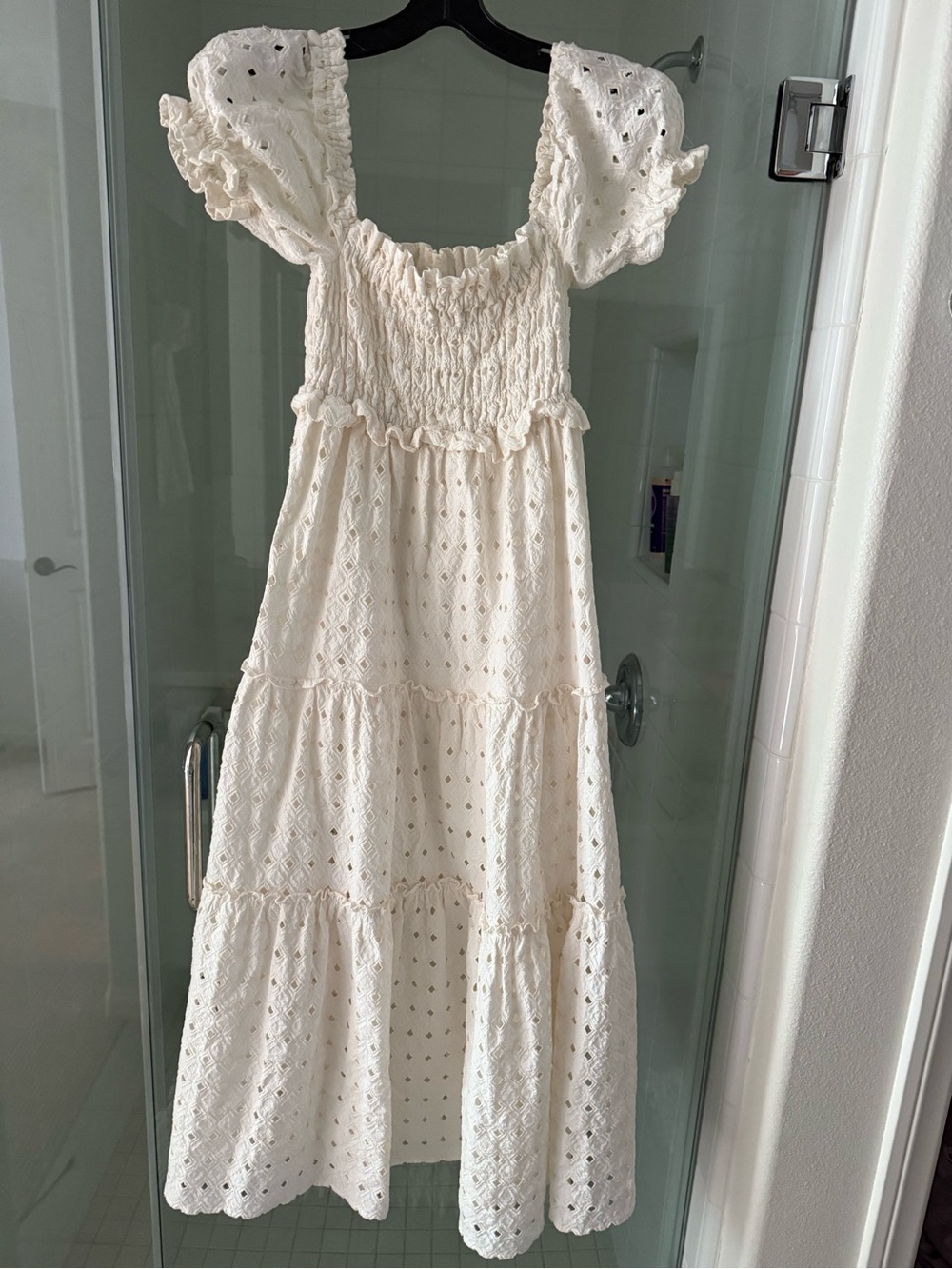 White Eyelet Maxi Dress with Puff Sleeves
